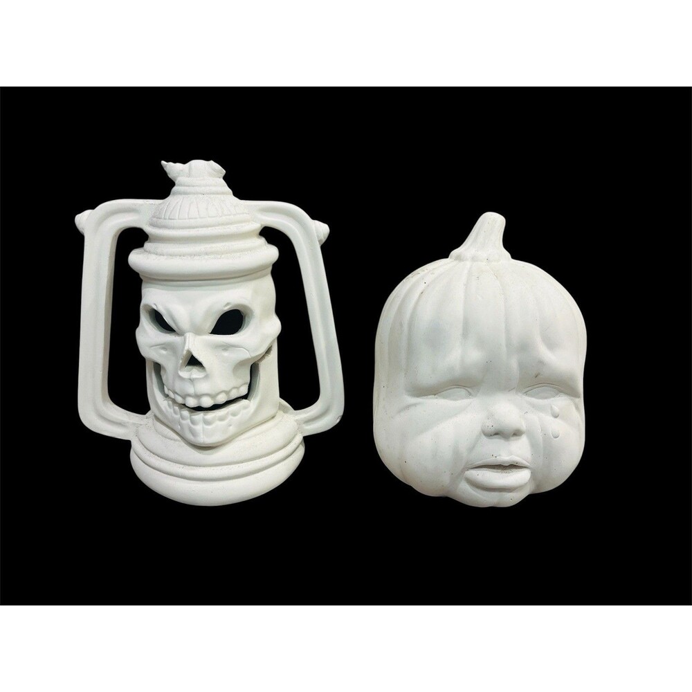 Halloween Crying Pumpkin 6" Ceramic Bisque With Vintage Skull Ready To Paint